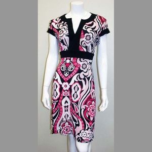 Pink & Black Floral Tie Waist Dress - Size XL